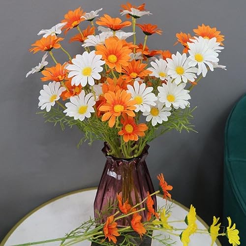 NatureMan Artificial Flowers 12 Bundles Artificial Silk Daisy UV Resistant Outdoor Fake Wildflowers with Stems Daisy Arrangements for Home Hotel Office Garden Decoration (White,Orange) - color: White,orange