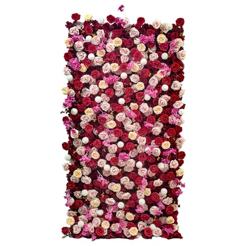 Artificial Flower Wall Panels 4Ft x 8Ft, 5D Silk Wedding Flower Wall, Photo Booth Flower Backdrop for Wedding, Baby Shower & Bridal Shower Decor (4x8 ft Red-Panel Only) - size: 4x8 ft Red-Panel Only