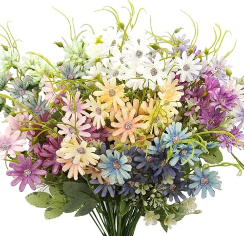Silk Artificial Daisy Flowers Fake Floral Bulk UV Resistant Wildflowers Bouquet Arrangement for Outdoor Home Indoor Table Office Garden Wedding Decoration (Mix Color), 6 Pcs - color: Mix Colorxin