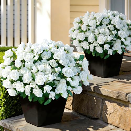 Juxdp 8 Bundles Artificial Roses, Realistic Silk Bouquet Flower(White) | Fluffy and Vivid, Fade-resistant, Faux Rose Plants, for Front Door/Garden/Farmhouse/Home/Outdoor/Spring/Summer Decor - color: White