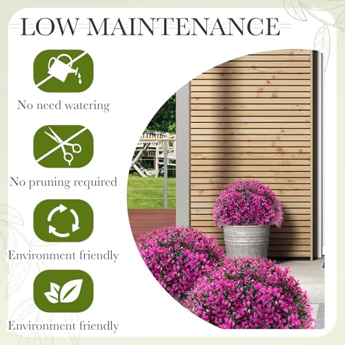 Yunlly 2 Pack 18" Artificial Boxwood Ball Bush Topiary Trees Fake Outdoor Plants, Realistic UV Resistance Faux Shrubs with Spike Greenery Topiary for Front Porch Garden Yard Patio Indoor (Fuchsia) - color: Fuchsia