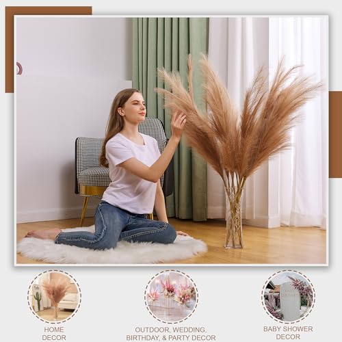 7 Pcs 45" Faux Pampas Grass – Fluffy Artificial Pompous Grass for Tall Floor Vase, Non-Shedding Home Decor, Boho Wedding Flowers, Baby Shower Centerpieces, Bedroom & Living Room Decor (Brown) - color: Brown