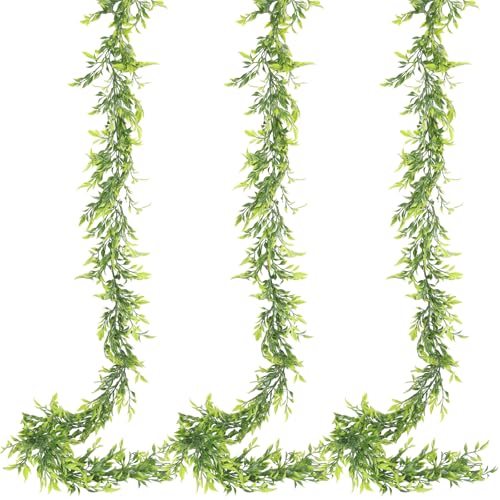 RECUTMS 3Pcs Artificial Italian Ruscus Greenery Garland 5.8ft Bamboo Leaves | Green Vine, Hanging Ivy Plant, Fake Willow Leaf, For Room Door Wall Table, Wedding Arch Birthday Party Decor, Indoor Outdoor - color: Willow Vine Green