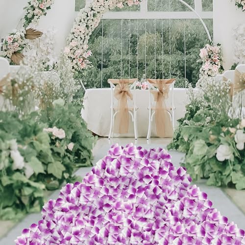 JHFGJGH 500 Pcs Exquisite Purple&White Rose Petals, Emulation Silk Rose Petals, Artificial Flower Petals for Romantic Nights, Weddings, Events, and Valentine's Day Deco (Purple&White) - color: Purple&white