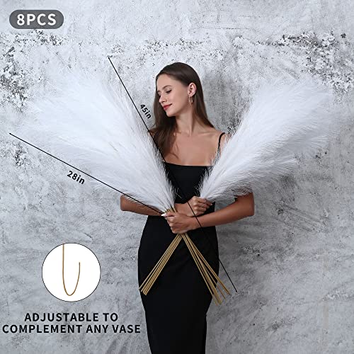 Wertuirk 8 Pcs 45 inch Tall Faux Pampas Grass Decor, Large Artificial White Pompous Grass Bulk, Long Fake Pompas for Floor Vase Filler, Wedding, Baby Shower, Home and Boho Decor (White) - color: White