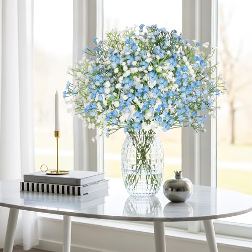 N&T NIETING Babys Breath Flowers,15Pcs Fake Gypsophila Plants Artificial Blue White Baby Breath Flowers Bulk for Wedding Bouquets Party Home Garden Decoration, Blue & White - color: Blue & White, size: 15pcs-Standard