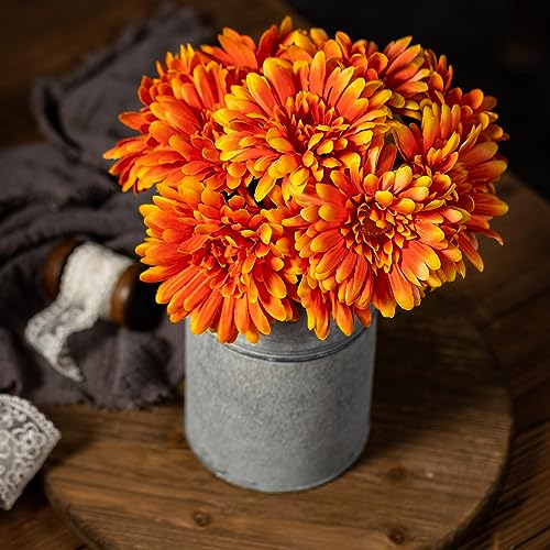 TOPIA Artificial African Daisies Flowers African Daisy Silk Flowers Artificial Gerbera Daisies Pack of 10 (Orange) - color: Orange, size: 10pcs