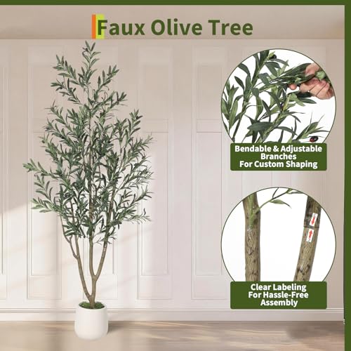 Garvee 6FT Indoor Olive Tree, Artificial Plant with Oval Planter, Lifelike Foliage and Fruits, Fake Plant for Home Decor, Office, Porch and Living Room - size: 6ft