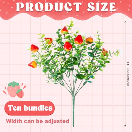 10 Pack Artificial Strawberry Branches Decoration Fake Strawberry Stems with Green Leaves and Daisies for Farmhouse Home Wedding Birthday Table Centerpiece & Party Arrangement - style: Strawberry