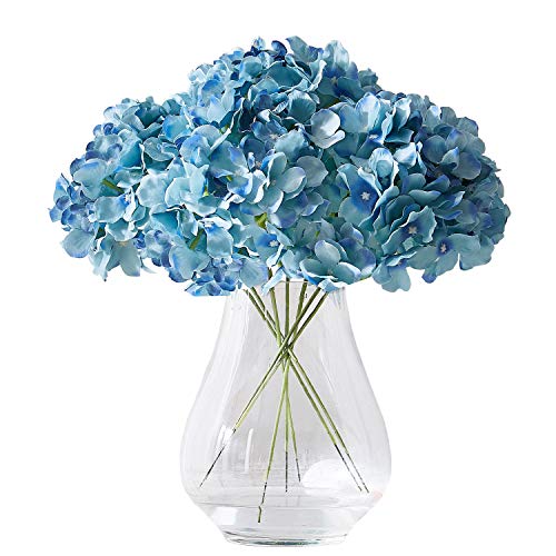 Artificial Hydrangea Flowers Heads 10 Teal Hydrangea Silk Flowers Head for Wedding Centerpieces Bouquets DIY Floral Decor Home Decoration with Long Stems - color: 10pcs Teal, size: Large