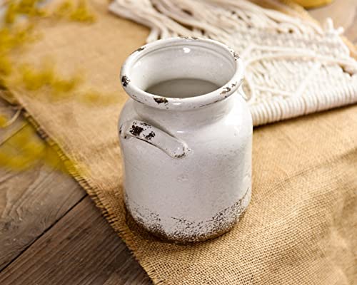 Quoowiit Ceramic Rustic Farmhouse Vase, Distressed Decorative Flower Vase for Home Decor, Ideal Shelf Decor, White Boho Vase for Living Room Bedroom Kitchen Office Decor Centerpiece Table Decorations - color: 6 Inch