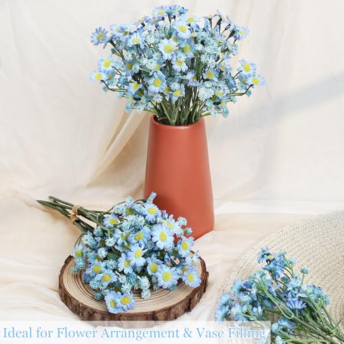 Small Daisy Flowers Artificial Wildflowers Chamomile Blue 18 Pcs | Mini Daisies Flowers Silk Spring Summer Chamomiles for DIY Floral Arrangements Wedding Table Centerpieces Party Home Decor - color: Blue