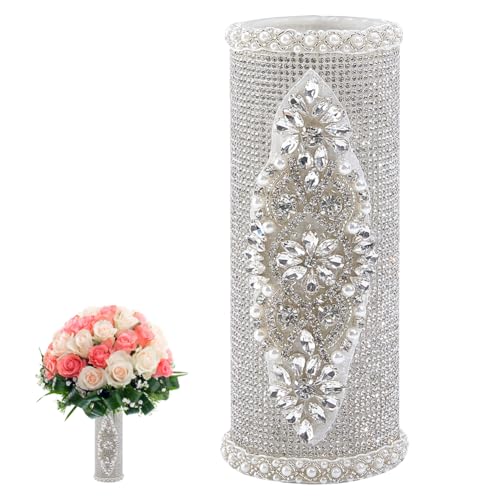 BENECREAT 7.2 Inch Wedding Bridal Bouquet Holder, Rhinestone Bouquet Handle, Bouquet Holder for Artificial Flowers Floral Arrangement Supplies Wedding Decoration