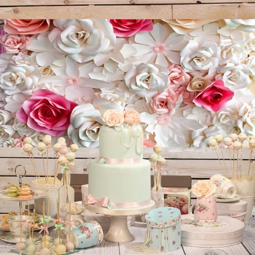20x10ft Pink and White Paper Flowers Background Photography Mother's Day Backdrop Paper Flower Wall Gorgeous Wedding Flower Backdrops Beautiful Bride Baby Newborn Kids Background - size: 20x10ft