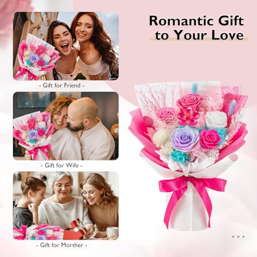 Eterfield Flowers for Delivery Prime, Mother's Day Forever Flowers Bouquet, Preserved Hotpink Roses Birthday Gifts for Her Women Wife Mom Grandma Anniversary Valentines Day Christmas - color: Hot Pink