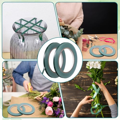 2Rolls Green Floral Tape 1/4 Inch Wide Strong Adhesion Flower Tape Waterproof Floral Tapes for Bouquet Stem Wrapping and Art Crafts(98ft/Roll)