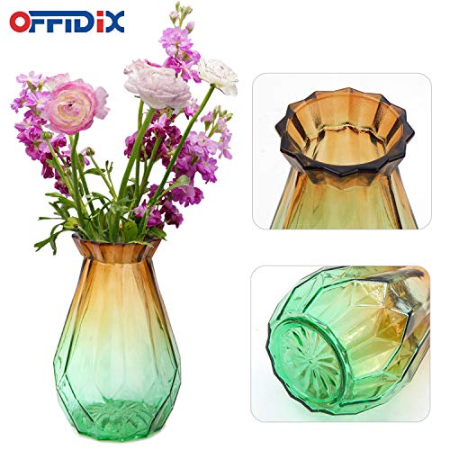 OFFIDIX Glass Vase Gradient Multicolor with Geometric Faceted Design Floral Vase for Home, Business, Events or Weddings - color: C-tawny Green Gradient