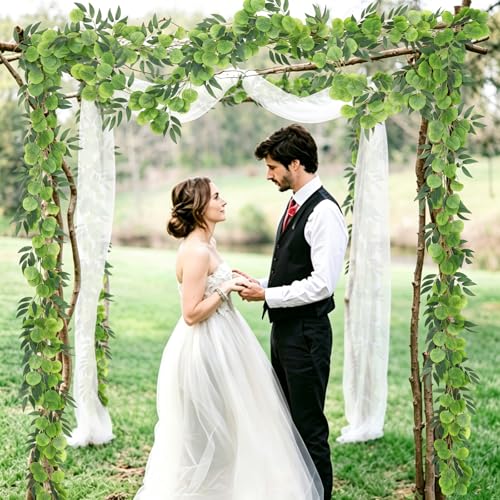 RECUTMS Artificial Eucalyptus Vine Garland with Willow Leaves 2Pcs 6Ft Fake Hanging Silk Greenery Faux Ivy Plant for Indoor Outdoor Home Wedding Arch Party Table Porch Summer Decor(Dark Green) - color: Eucalyptus Leaf Dark Green