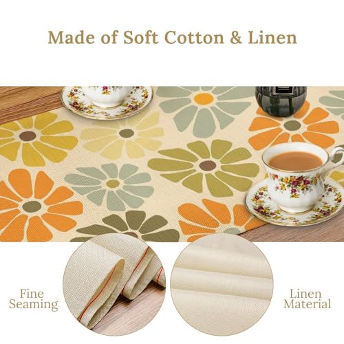 Retro Groovy Mid Century Table Runner Vintage Hippie Floral 1960s 1970s Boho Yellow Orange Dinner Runner for Country Farmhouse Kitchen Birthday Party Holiday 36X13inch - color: Bohoflower-6, size: L36"x W13"