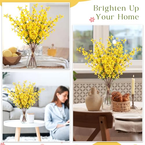 XunYee Fake Forsythia Long Stems Artificial Forsythia Branches Yellow Flower Branches Artificial Orchids Flower Branch Faux Flowers Stem for Home Wedding Indoor Outdoor Decor(25.5inch,12 Pcs) - size: 25.5inch