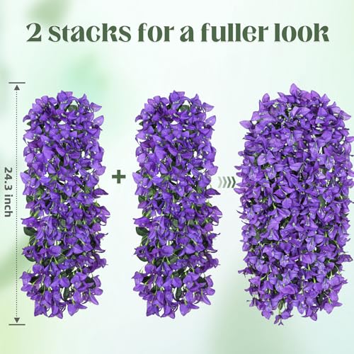 2 Pcs UV Resistant Artificial Flowers for Outdoors, Realistic Faux Silk Bougainvillea Flowers, Fake Hanging Plants for Porch Patio Balcony Decoration (Dark Purple) - color: Dark Purple, size: 2 Pcs