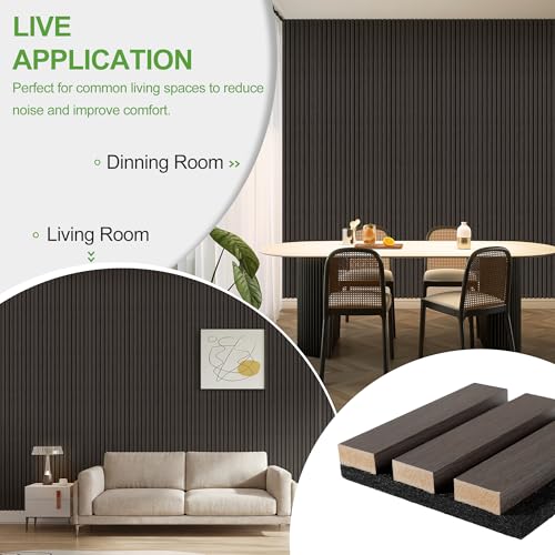 2 Pack Wood Panels for Wall, 108" x 11" Wood Slat Acoustic Panels, Acoustic Wall Panels for Interior Wall Decor, Sound Absorbing Wall Panels for Noise Reduction and Decoration, Smoky Walnut - color: Smoky Walnut, size: 2PCS-108" x 11"
