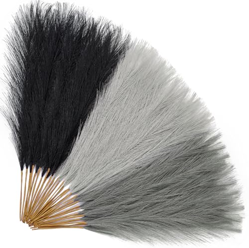 Alecono Pampas Grass 17.7in 𝟯𝟬𝙋𝙘𝙨 , Black Pampas Grass Decor for Home Decoration, Faux Pampas Grass Wall Decor for Wedding Centerpieces Party Decorations (Black, Grey) - color: Black/Light Grey/Dark Grey, size: 30pcs