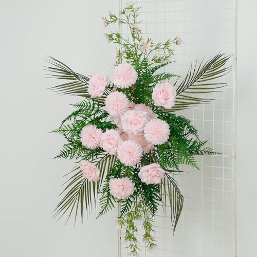 Efavormart Wedding Arch Floral Swag, Artificial Blush Rose and Chrysanthemum Arrangement with Mixed Greenery for Backdrop and Reception Decor - color: Blush Arch02