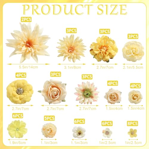 Fake Flowers Heads Bulk Yellow Mini Artificial Silk Flower for Crafts, Small Artificial Daisy Roses Faux Flowers for Graduation Cap DIY Cake Wedding Party Home Garland Decoration - color: Yellow