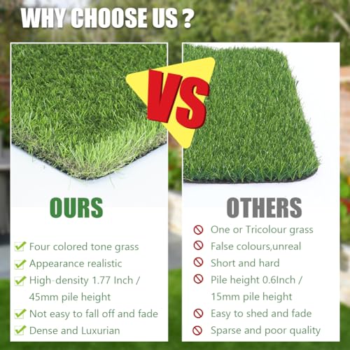 Petgrow Luxurious Artificial Grass Realistic Turf 1 X 27 Feet,1.57 Inch Pile Height Ultrathick Indoor/Outdoor Dog Fake Faux Grass,Synthetic Grass Rug Garden Landscape Patio,Drainage Holes - size: 1 X 27 Feet