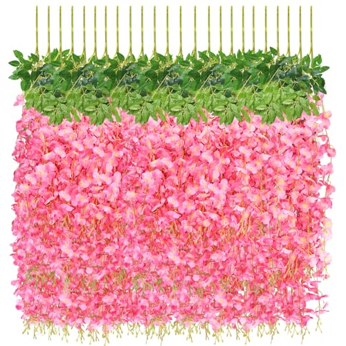 12 PCS Wisteria Hanging Flowers, 3.6ft Fake Wisteria Vines Artificial Wisteria Garland Silk Flower String for Wedding Arch Garden Party Home Ceiling Wall Backdrop Tent Decoration (Pink) - color: Pink, size: 12 Pack