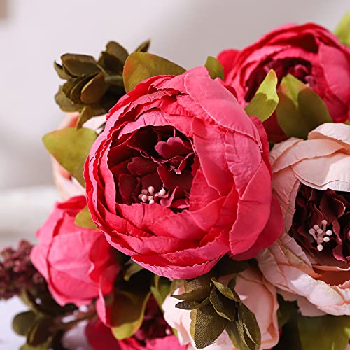 Duovlo Fake Flowers Vintage Artificial Peony Silk Flowers Wedding Home Decoration,Pack of 1 (Dark Pink) - color: Dark Pink