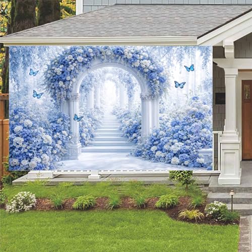 5X3ft Floral Photography Backdrop, Dreamlike Wedding Portrait Photo Background Romantic Blue Flowers Backdrop, Baby Bridal Shower Wedding Birthday Party Background Banner Decor, Blue-1 - color: Blue-1, size: 5x3ft