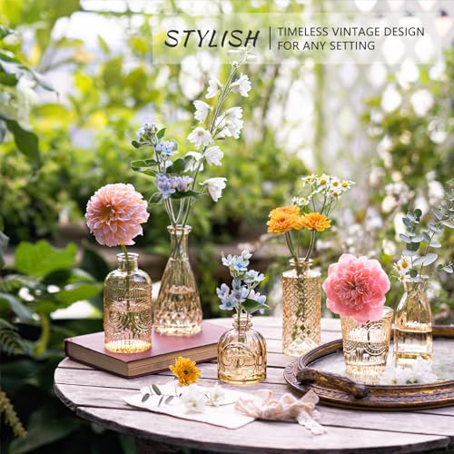 SUPMIND 16Pcs Glass Bud Vase Set, Small Flower Vases in Bulk for Centerpieces, Mini Vintage Amber Vase for Wedding, Home Decor, Table Decoration - Gold Amber - color: Goldamber