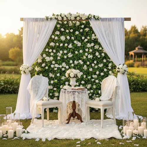 Large Size 8×8 Ft 3D Artificial Flower Wall Panels, Quick Assembly Storage White Floral Greenery Fake Backdrop Fence Screen for Wedding Baby Show Birthday Party Indoor Outdoor Garden Home Decor - color: White, size: 8×8 Ft