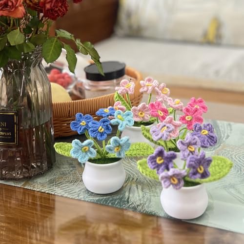 Artificial Crochet Flowers, Handmade Knit Floral Arrangements for Home Decor, Wedding Bouquet Centerpiece Gift for Mother’s Day, Birthday, Anniversary, Kitchen, Office Desk (Gradient Pink-A) - color: Gradient Pink-a