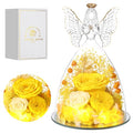 Mothers Day Rose Gifts for Women Preserved Real Flower in Glass Angel Figurines Roses for Delivery Prime Birthday Gifts for Mom Grandma Girlfriend Wife Her,Yellow Austin Roses - color: Yellow With Austin Roses
