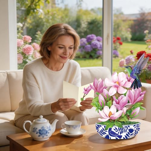 Airpark 3D Pop Up Paper Flowers Bouquet Card 12’‘ with Note & Envelope, Birthday Gifts, Get Well, Thank You, Greeting Cards for Women Mom Wife Friends, Magnolia & Bird - style: Magnolia Flower