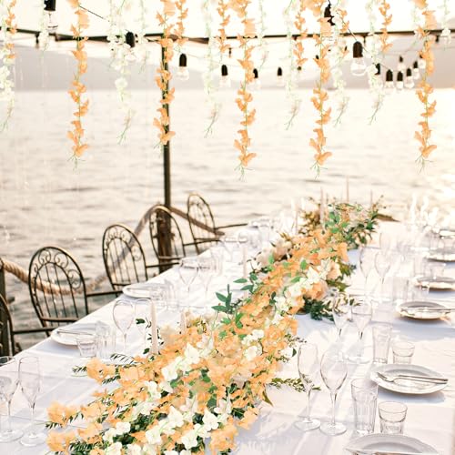 Thiccywoov 4pcs Wisteria Artificial Flowers Garland, 7.2Ft/Piece Wisteria Hanging Flowers Garland for Wedding Arch Decoration Outdoor Ceremony Home Backdrop Garden (Champagne,Orange) - color: Champagne,orange
