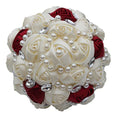 S_SSOY Customizable Romantic Wedding Bouquets Silk Flowers Bridal Holding Roses Bride Bridesmaid Bouquet with Pearl Crystal Ribbon Valentine's Day (Ivory+Wine Red) - color: Ivory+wine Red