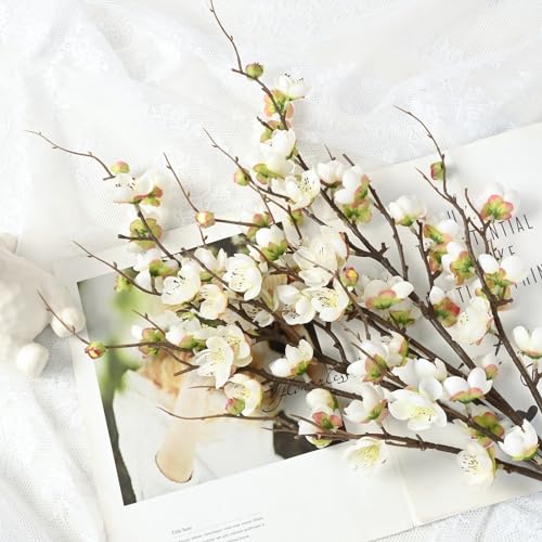 Waipfaru 4 Pcs Faux Cherry Blossom Branches, 36'' Cherry Blossom Tree Decor with Long Stems, Artificial Flowers for Tall Vases Spring Home Decoration (White) - color: White