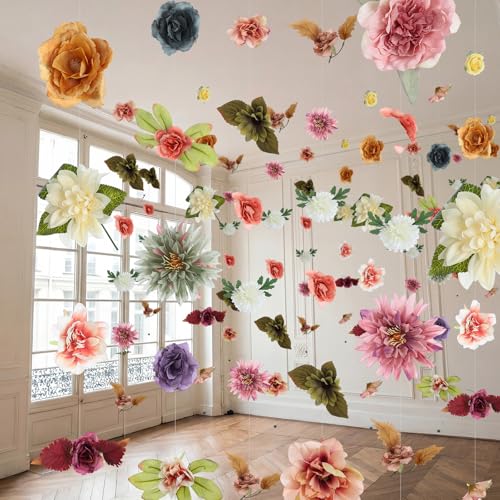 XunYee 6 Pcs 35.4 ft Flower Garlands Artificial Wildflower Vines Floral Hanging Backdrop Fake Flower Garlands Faux Silk Wildflower Vine for Wedding Bridal Shower Home Garden Wall Arch Decor(Boho) - style: Boho