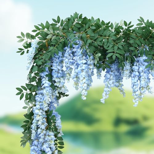 1pc/2pcs Encrypted Flower Vine Wisteria Artificial Flowers Garland,White Wisteria Hanging Flowers Flower Garland Decorations for Home Garden Outdoor Ceremony Wedding Arch Decoration (Blue, 1pc) - color: Blue, size: 1pc