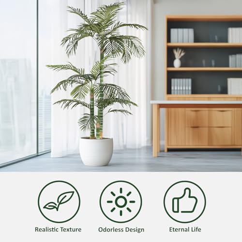 Artificial Palm Tree, Tall Tropical Palm Tree Faux Palm Plant for Indoor Outdoor Office House Living Room Home Decor - color: Golden Cane Palm, size: 7ft