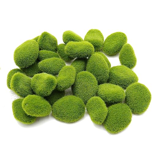 Anxingo 30 Pcs Artificial Moss Stones, 3 Size Fake Moss Decor, Decorative Stones Covered with Faux Green Moss, Green Moss Balls for Floral Arrangements, Crafting and Fairy Gardens