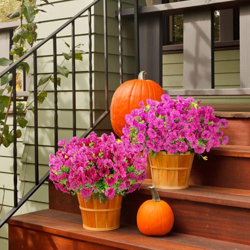 ADXORA 12 Bundles Morning Glory Artificial Flowers for Outdoor Decoration UV Resistant Fake Plastic Plants Artificial Greenery for Indoor Outdoor Garden Patio Window Box Home Decor - color: Purple