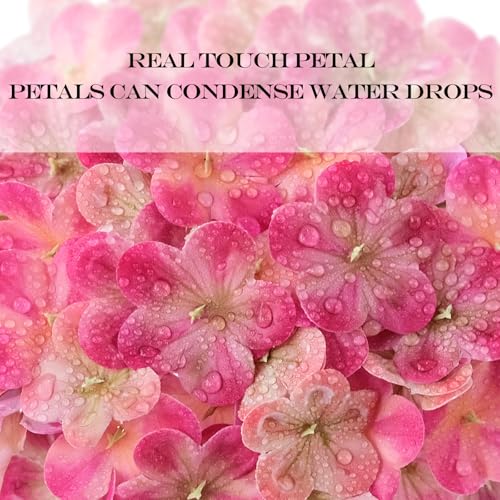 JINWOE Bright Pink Boho Artificial Hydrangeas Flowers,4Pcs 21" Real Touch Lifelike Silk Artificial Hydrangeas, Full Fake Flowers for Bouquet Table Centerpieces Spring Wedding Indoor Home - color: Magenta Pink