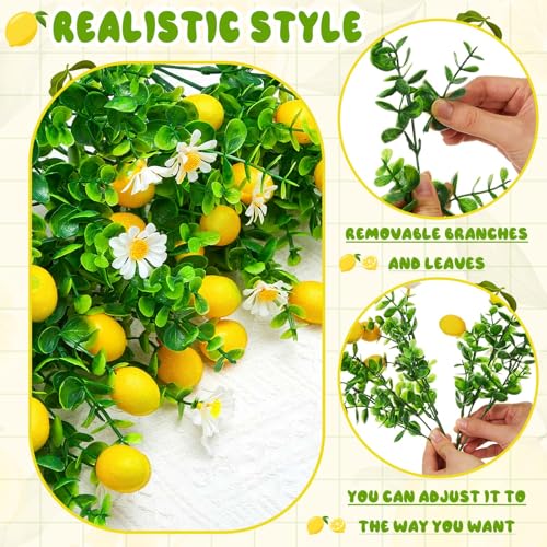 10 Pack Artificial Lemon Branches Decoration Fake Lemon Stems with Green Leaves and Daisies for Farmhouse Home Wedding Birthday Table Centerpiece & Party Arrangement - style: Lemon