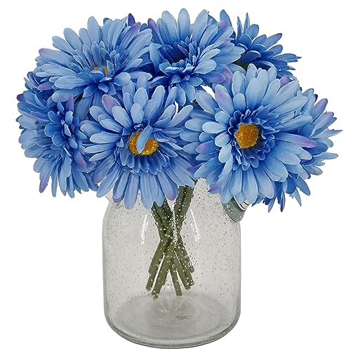 TOPIA Artificial African Daisies Flowers African Daisy Silk Flowers Artificial Gerbera Daisies Pack of 10 (Blue) - color: Blue, size: 10pcs