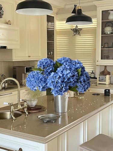 ZYTUYO 4 Pcs Royal Blue 20 inches Real Touch Hydrangea Artificial Flowers Boho Lifelike Real Looking Latex Hydrangeas Flower with Long Stem for Indoor Living Room Spring Home Decor Table Flower - color: Royal Blue